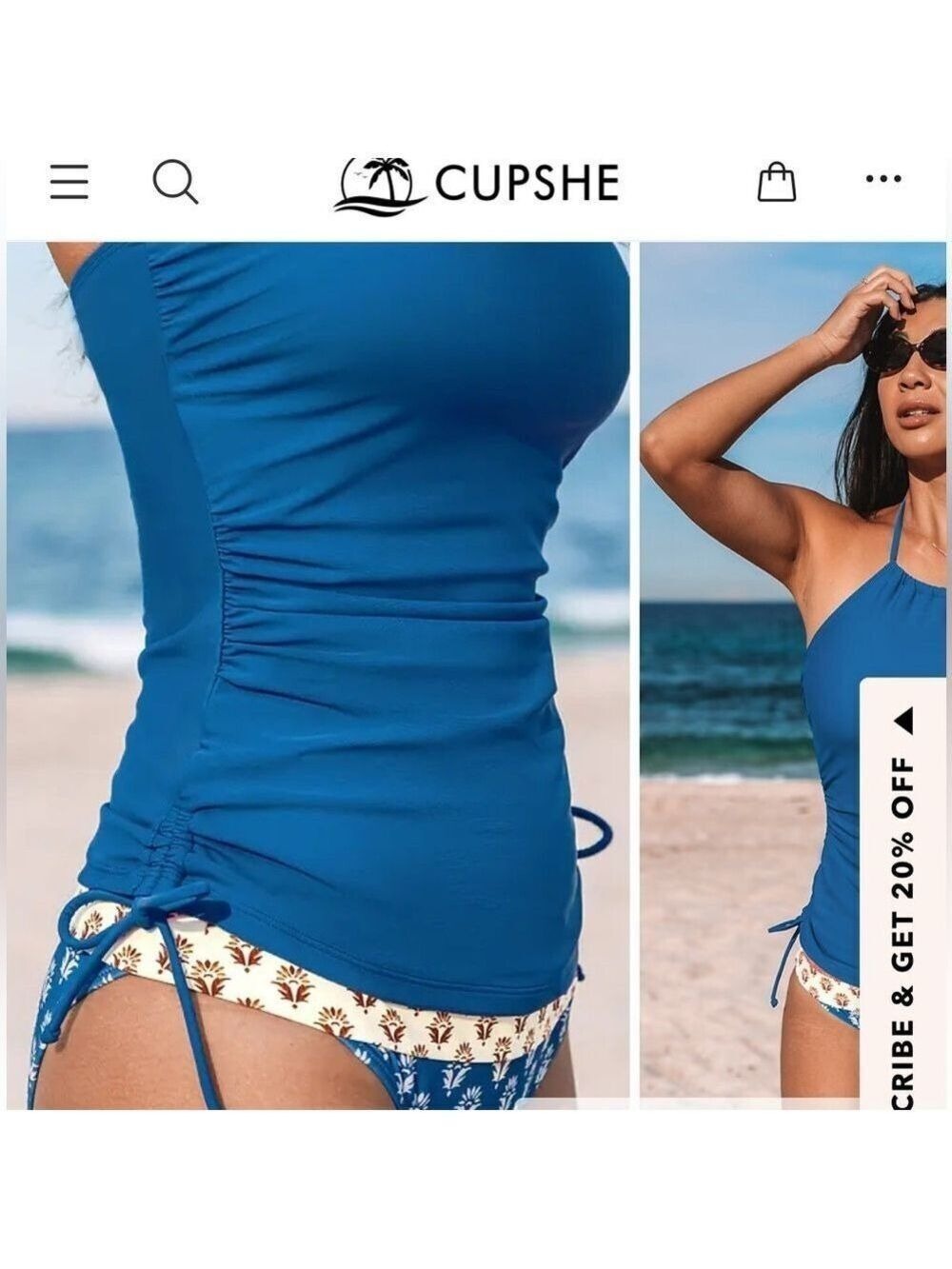 Cupshe Blue Tankini Top Women NWT - Picture 3 of 3